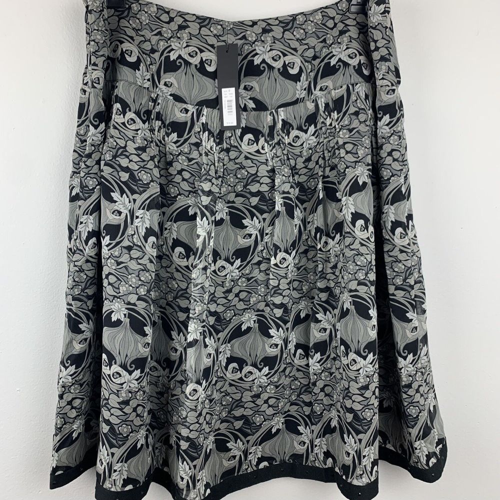 New THE LIMITED Gray Black Floral Silk Pleated Flared A-Line Skirt Size 8 NWT
